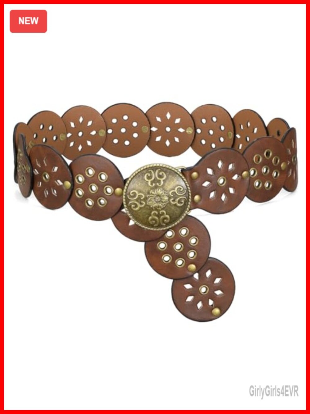 Western Concho Belt Faux Leather Boho Cowgirl Wide Disc Belt